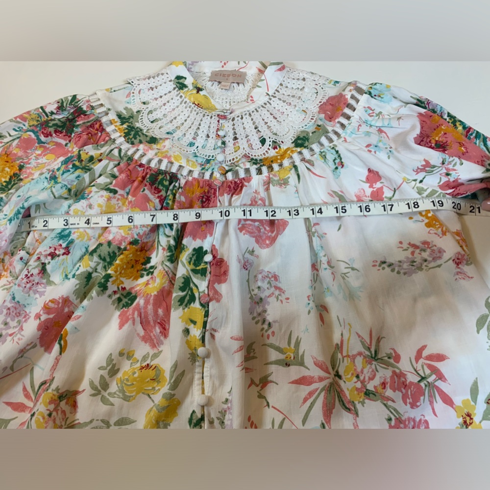 Ciebon Patchwork Dreams Blouse size small puffed long sleeves oversized (S) - Picture 5 of 16